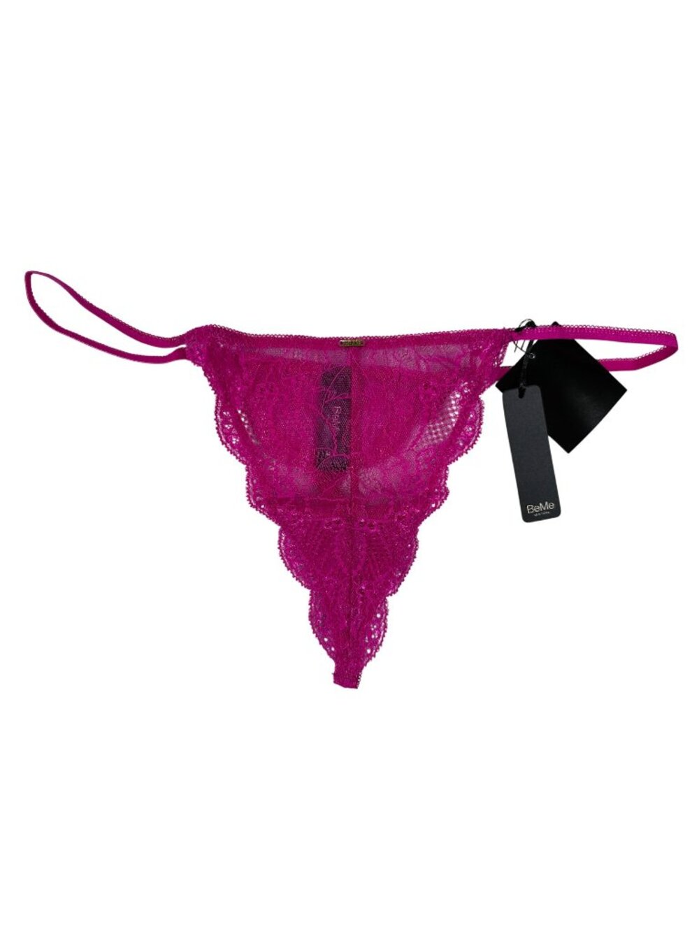 BeMe Womens Lace Thong Panty Size M/M Hot Pink Sheer Floral Stretch New